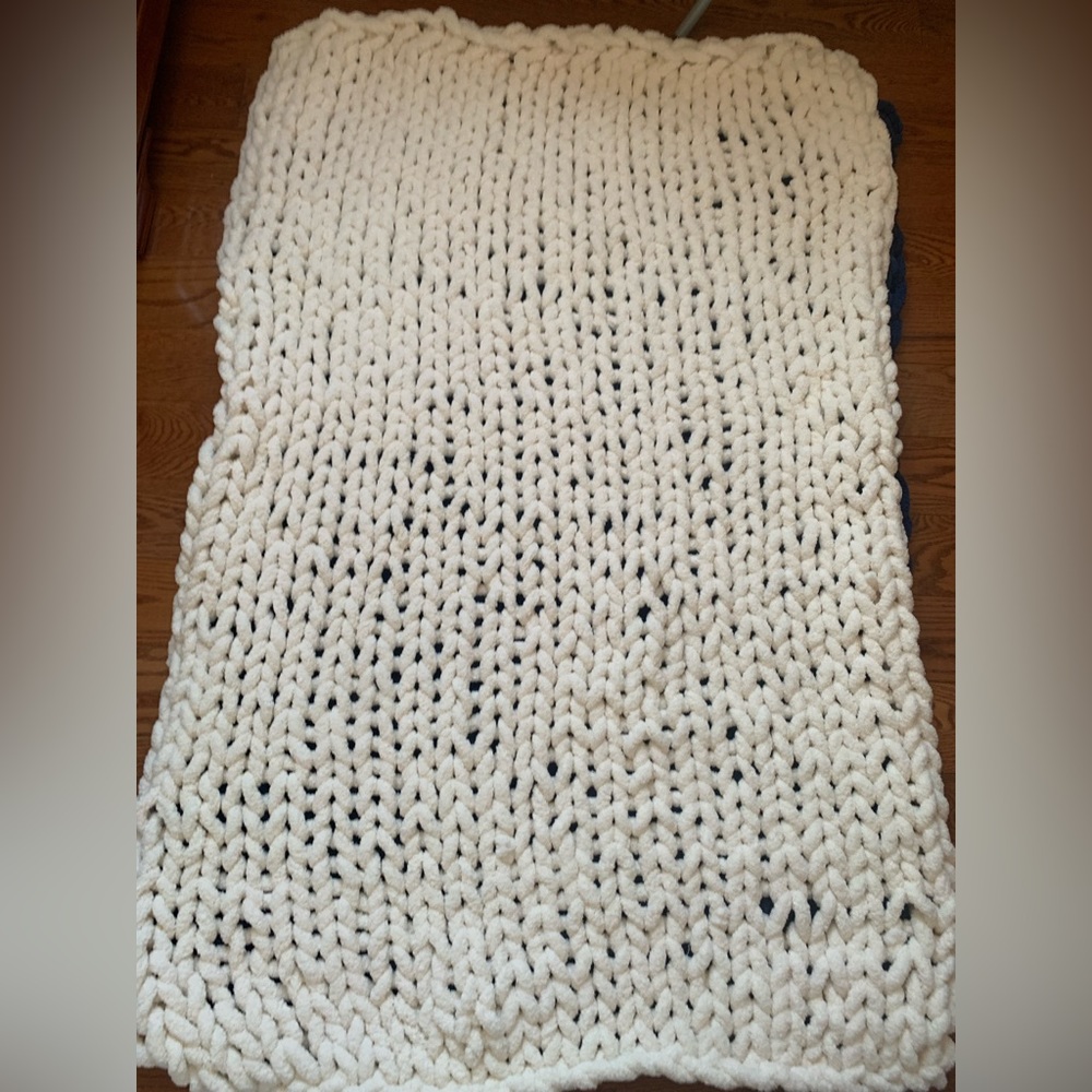 Three Handmade Bernat Blanket size 40*60 Color Vintage,Navy and Gold